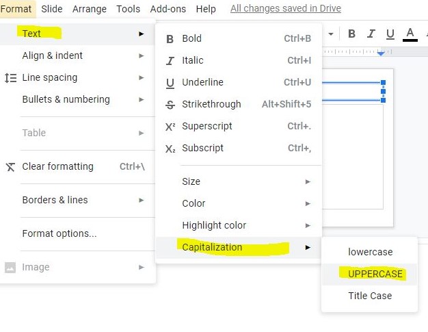 How to change text to all caps/UPPERCASE in Google slides